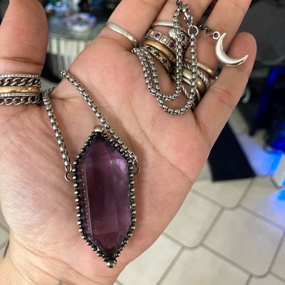 Natural purple amethyst crystal gemstone boho goth moon charm - Picture 4 of 14